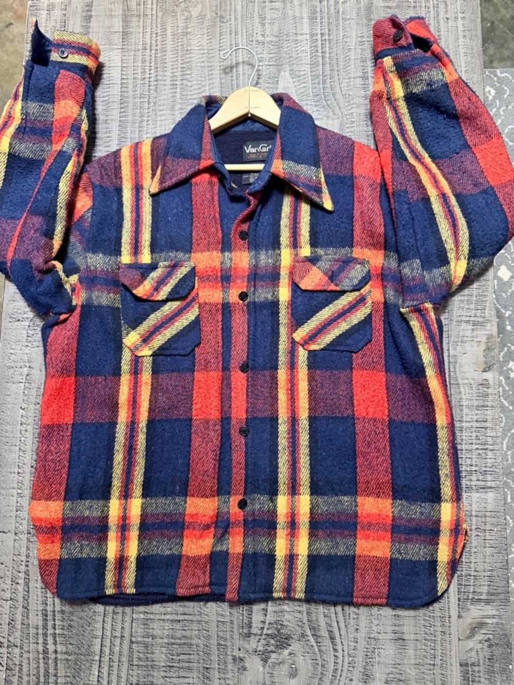 Van Cort Classic Plaid Button-Down Shirt Jacket in Red, Navy & Yellow